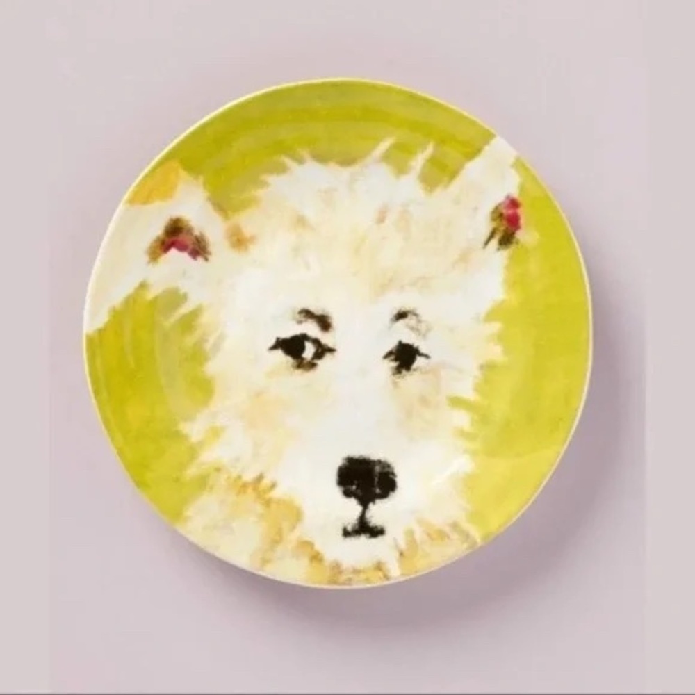 NWT ANTHROPOLOGIE Carole Akins Furry Friend Dog Dessert Plate